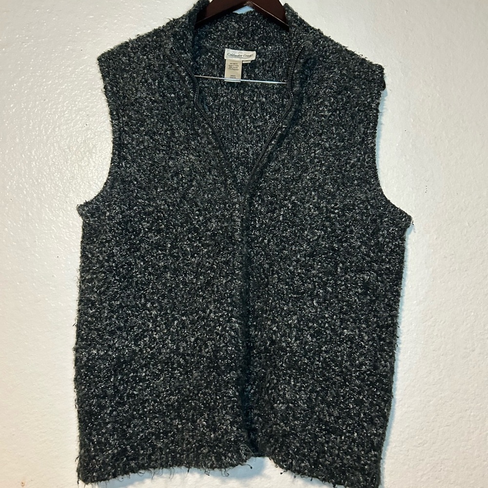 Coldwater Creek Charcoal Textured Vest Medium Cozy Grandma‎ Minimalist